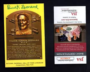 Buck Leonard Signed MLB Baseball Hall Of Fame Autograph Plaque Postcard JSA Auto - Picture 1 of 3