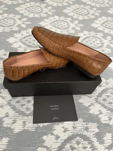 J.Crew NWB Women’s 7 Brown Leather Cecile Croc-Embossed Smoking Slipper Loafers - Picture 1 of 6