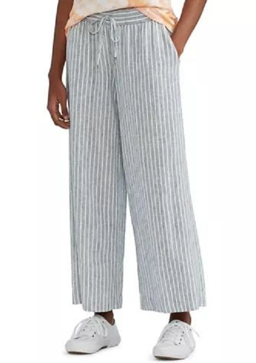 NUEVOS PANTALONES CHAPS BLANCOS RAYAS BLYE PIERNA ANCHA CORDÓN CINTURA LINO TALLA XL $60 Foto 1 de 1