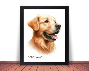 Framed & Personalized GOLDEN RETRIEVER Photo DOG NAME Pet Picture 8x10 11x14 P4 - Picture 1 of 9