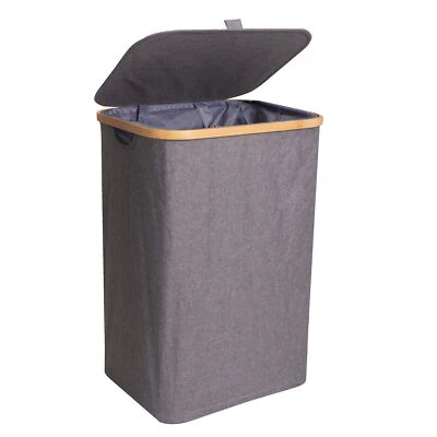 osoltus Wäschesortierer Nelson 1-Fach Wäschekorb Bambus grau 60cm - Bild 1 von 4