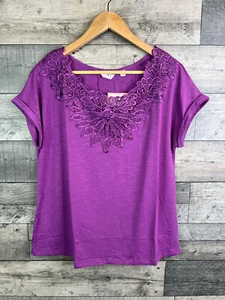 Julipa Womens T Shirt Top Size UK 12 Purple Lace Detail Casual JD Williams - Picture 1 of 11