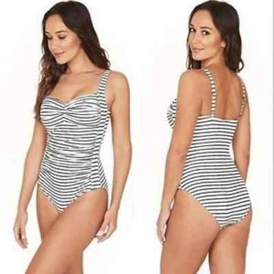 Niptuck one piece black and white striped twist front bikini cut swimsuit - Image 1 of 4