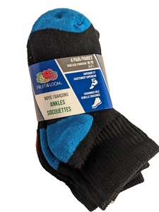 NEU ~ Fruit of the Loom ~ Jungen 4 Paar/Pack Söckchen ~ schwarz, rot & blau 9-2,5 - Bild 1 von 2