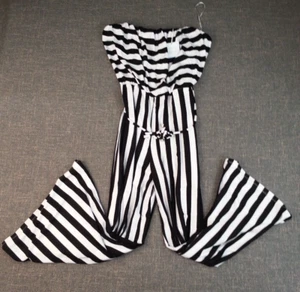 NEW NWT Beach Break Size XL Black White Stripe Pant jumpsuit jumper strapless - Picture 1 of 16