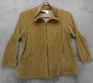 Alfred Dunner Sweatshirt Women's 12 Medium Beige Solid Color Microfiber Bejewled - Picture 1 of 13