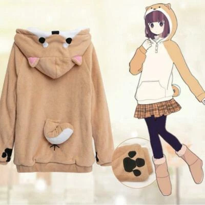 Kawaii Vêtements Sweat à Capuche Harajuku Sweat Doge Dog Ears Tail Cosplay Shiba Inu - Photo 1/4