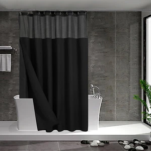 Waffle Weave Shower Curtain with Snap-In Fabric Liner & 12 Black Hooks Set - Hot - Picture 1 of 7