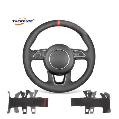 Cubierta de volante de gamuza negra hágalo usted mismo para Audi Q3 Q5 2013-2017 Q7 2012-2015 #K026 Foto 1 de 4