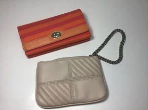 New.  Express Woman’s Tan Wristlet Purse w/Silver Chain & Orange Clutch Purse - Picture 1 of 14
