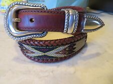 TTony Lama Unisex Western  Belt SZ SM / 30 Aztec Cloth Brown Leather Braid 304