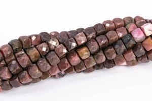 Cubo facetado de rodonita rosa marrón de 4 mm grado A cuentas sueltas naturales genuinas - Imagen 1 de 4