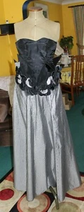 Ball Gown Dress. Full Length, Black Fitted Top, Silver and Black Skirt, Size 10 - Picture 1 of 5