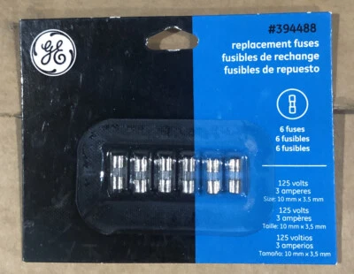GE (6) Replacement Fuses  #394488 125 Volts/3 Amperes (10 mm x 3.5 mm) - Image 1 of 2