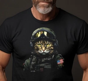 American Soldier Art Warrior Katze Armee patriotisch USA Flagge grafisches T-Shirt - Bild 1 von 7