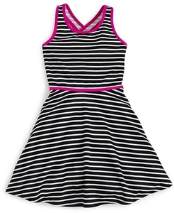 Aqua Girls' Stripe Cross Back Dress, Black/White, Size Medium - Picture 1 of 1