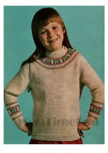 Fair Isle Yoke Sweater/Jumper Knitting Pattern. Girls/Child's Age 6-10. DK Wool. - Picture 1 of 1