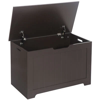 Caja de juguetes de madera entrada almacenamiento cofre banco con 2 bisagras de seguridad ocultar calcetines Foto 1 de 4