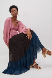 Anthropologie Nirmooha Puff-Sleeved Colorblocked Maxi Dress Size M - Picture 1 of 7