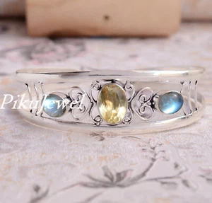 Labradorit & Citrin Topas Edelstein Armreif 925 Sterling Silber Handarbeit Ma... - Bild 1 von 6