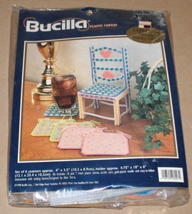 1998 Bucilla "Chair & Cushion Coasters" Plastic Canvas Kit - Picture 1 of 2