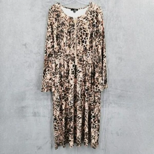 Suzanne Betro Kleid 2X Braun Schwarz Leopardenmuster Kerbe Bindekragen Glockenärmel Neu - Bild 1 von 12