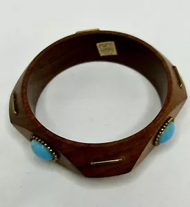 India Two's Company Holz Messing Türkis Cabochon Armreif Armband - Bild 1 von 7