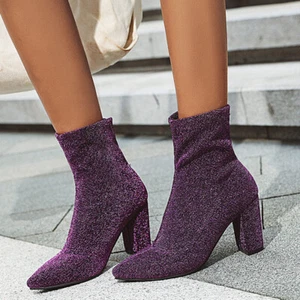 Nuevo Mujeres Botines Tacones Cuadrados Botas Tirar Botines Zapatos Mujer Talla 4-16 - Imagen 1 de 13