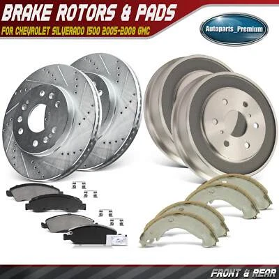 Rotor de freno delantero y trasero perforado y pastilla y tambor de freno trasero y zapata para Chevrolet GMC Foto 1 de 4