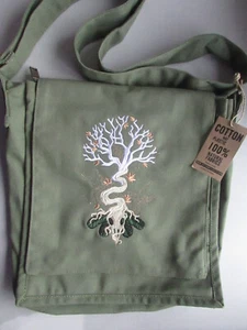 Embroidered Tree & Skull Design Eco Cotton Canvas Bag - Picture 1 of 2