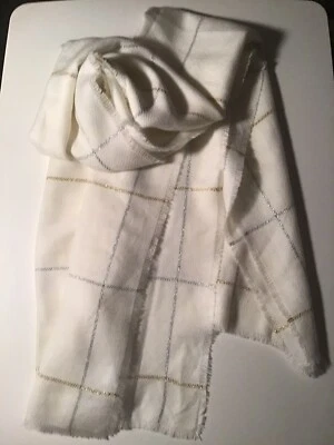 Ann Taylor Factory Acrylic  Oversized Scarf  Shawl  Beige Gold Silver 31” x 70” - Image 1 of 4