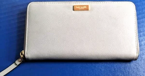 Kate Spade Wallet Zip Close Textured Gray Inside Zip Multi Card Area Outside Poc - Picture 1 of 13