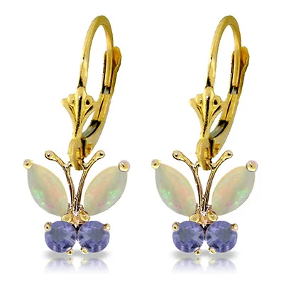 1.39 CTW 14K Solid Gold Butterfly Earrings Opal Tanzanite - Imagem 1 de 3