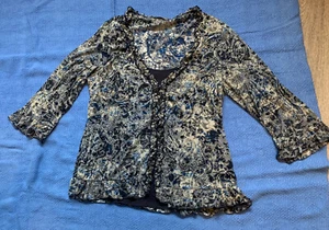 Ladies Blue Patterned Double Layer Summer Top Marks & Spencer 18 3/4 Sleeves - Picture 1 of 4