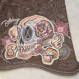 Billabong Y2k Size 34 Skull Graphic Brown Board Shorts 11" Inseam Surfing Skate - Picture 1 of 12