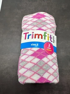 Trimfit 2 Pair Fashion Tights S 4-6 Pink Gray Argyle Solid Pink White NWT - Picture 1 of 4