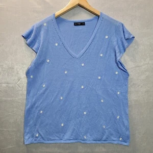 F&F Blouse Vest Women Size 16 Blue Short Sleeve Stretch V-Neck Top - Picture 1 of 9
