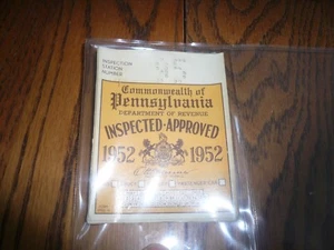 1952 Pennsylvania Inspection Sticker Pa Penna - May to Oct  - Vintage - Picture 1 of 1