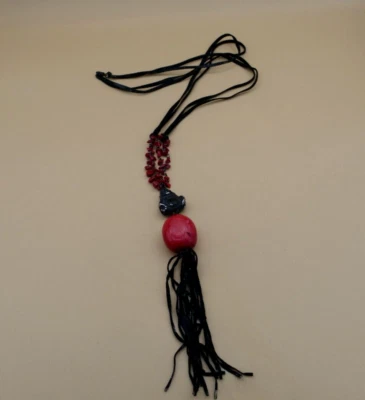 30英寸Chico's绳珊瑚染色红色石英厚串珠金属佛项链 — 第 1/4 张图片