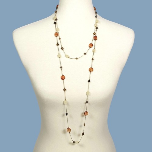 VETEMENTS Collana stazione lunga margherita Fuentes perline tono oro catena boho toni terra