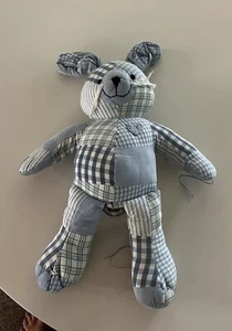 Pottery Barn Kids Plush Easter Bunny Rabbit Blue Plaid Patchwork Calico Gingham - Picture 1 of 8