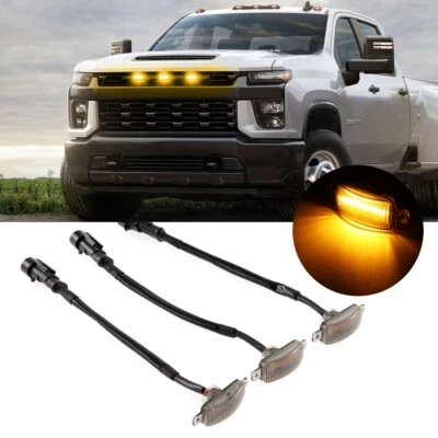 3Pcs Amber LED Grille Running Lights Lamp for Chevrolet Silverado 1500 2500 3500 - Image 1 of 4