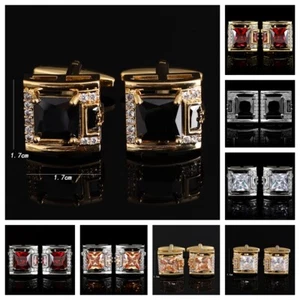 Men Sparkle Square Crystals Cuff Links Business Shiny Rhinestone Cufflinks Boxed - Picture 1 of 10