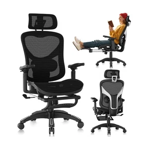 Computer Office Mesh Desk Chair with Footrest Adjustable Lumbar Support 300 lbs - Picture 1 of 9