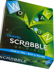 Travel Scrabble Board Game 2012 Mattel Green Hard Case Racks & 100 Clip-In Tiles - Picture 1 of 24