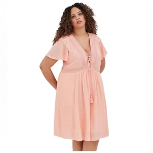 Neu mit Etikett Torrid pfirsichfarbenes Kleid zum Schnüren Gaze Flatterärmel 4X (26) Boho feminin fließend - Bild 1 von 9