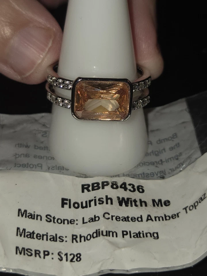 Anillo Bomb Party RBP8436 Creado en Laboratorio Topacio Ámbar Chapado en Rodio Talla 9 Foto 1 de 1