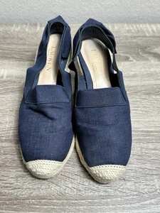 Lauren Ralph Lauren Navy Blue Helma Espadrille Wedge Linen Shoes Size 7B - Picture 1 of 8