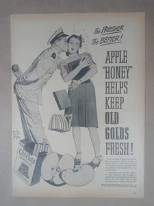 Cartel publicitario impreso vintage de cigarrillos ORO ANTIGUO de la década de 1940 Navy Sailor Kiss miel manzana - Imagen 1 de 1
