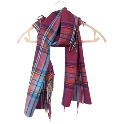 Винтажный шарф V Fraas в клетку из кассы розовые и синие Cozycore опрятный зимний слой - Изображение 1 из 4